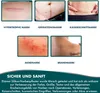 A collage of images showing different types of scars and their corresponding German labels, along with marketing text about scar treatment. Produktbild-Vorschau