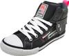 A single black high-top sneaker with white laces and pink accents. Voir les images du produit