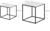 Two square side tables with marble-look tops and black metal frames, shown with dimensions indicated. Produktbild-Vorschau