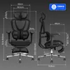 A diagram showing the dimensions of an ergonomic office chair, with front and side views. Anteprima dell’immagine prodotto