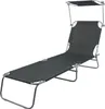 3-Bein Gartenliege Campingliege Schwarz 186x55x24cm  Sonnenschutzdach Voir les images du produit