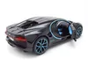 A black Bugatti Chiron model car with blue accents, shown from a rear-quarter angle with the driver's door open. Voir les images du produit