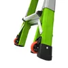 A close-up view of the bottom section of a green telescoping ladder, showing the wheels and feet. Podgląd zdjęcia produktu