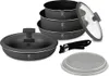 A set of cookware with a removable handle, lids, and a silicone lid. Produktbild-Vorschau
