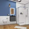 A modern bathroom with a toilet, vanity, and shower. Produktbild-Vorschau