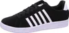 A black K-Swiss sneaker with white stripes and a white sole is shown against a white background. Produktbild-Vorschau