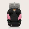 A black and pink car seat with an orange chevron logo on the back. The headrest is shown in multiple positions, indicating adjustability. Anteprima dell’immagine prodotto