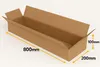 A long, narrow cardboard box is shown from a slightly elevated angle, with its flaps open. Dimensions are indicated with yellow arrows and text. Podgląd zdjęcia produktu