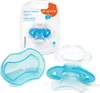 A product shot of a baby teether in its packaging, with an additional teether and a protective case shown outside the packaging. Produktbild-Vorschau
