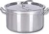 A stainless steel stockpot with a lid and handles, shown on a white background. Produktbild-Vorschau