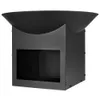 A black metal fire pit with a square base and a wide, flared top. Produktbild-Vorschau