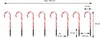 A diagram showing multiple candy cane shaped garden lights with dimensions. Voir les images du produit