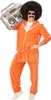A man in an orange tracksuit and afro wig holding a boombox. Produktbild-Vorschau