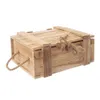 A wooden storage box with a lid and rope handles, shown against a white background. Voir les images du produit