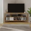 A corner TV stand with a TV and various items on it. Produktbild-Vorschau