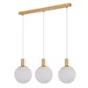A three-light pendant lamp with glass globes. Voir les images du produit