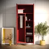 A red metal wardrobe with shelves and a hanging rod, displayed in a room with a painting and a plant. Anteprima dell’immagine prodotto