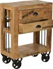 A wooden side table with two drawers and an open shelf, mounted on wheels. Produktbild-Vorschau