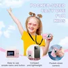 A young girl is holding a pink digital camera, with marketing text and smaller images of the camera in different contexts. Produktbild-Vorschau