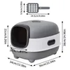 A diagram showing the dimensions of a cat litter box and a litter scoop. Náhled obrázku produktu