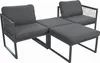 A modular outdoor seating set with two armchairs and two ottomans/storage units, arranged in a configuration that suggests a sofa with an extended seating area. Produktbild-Vorschau