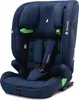 A navy blue child car seat with green accents, shown from the front. Náhled obrázku produktu
