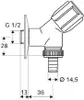 Technical drawing with dimensions of a plumbing valve. Anteprima dell’immagine prodotto