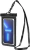 A black waterproof phone pouch with a phone inside, attached to a lanyard. Náhľad obrázku produktu