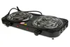 A black electric double burner hot plate is shown against a white background. Náhľad obrázku produktu