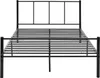 A black metal bed frame with a headboard and slats, shown against a white background. Produktbild-Vorschau