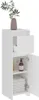 A white bathroom cabinet with a drawer and a door open, showing shelves with towels and bottles. Náhled obrázku produktu