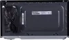 The back view of a black microwave oven. Voir les images du produit