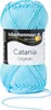 A ball of light blue yarn with a label. Produktbild-Vorschau