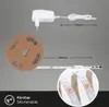 A white LED strip light on a spool, a white power adapter, and a close-up of the LED strip showing cut marks. Produktbild-Vorschau