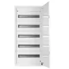 An open white metal electrical distribution box with multiple rows of mounting rails. Produktbild-Vorschau
