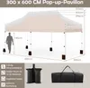 Diagram showing dimensions and features of a pop-up pavilion, with accessories. Náhled obrázku produktu