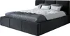 A black upholstered bed with white and gray bedding is shown against a white background. Produktbild-Vorschau