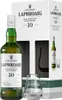 A gift set of Laphroaig 10 Year Old Islay Single Malt Scotch Whisky, including a bottle and a glass, presented in a gift box. Produktbild-Vorschau