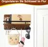 Schlüsselbrett Holz mit Ablage, Schlüsselhalter mit Metall Produktbild-Vorschau 7