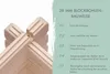 Close-up of wooden interlocking logs with text describing construction features. Produktbild-Vorschau