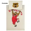 A children's duvet cover and pillowcase set featuring a cartoon bear mascot wearing a soccer jersey and scarf. Produktbild-Vorschau