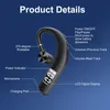 A diagram highlighting the features of a black Bluetooth earphone against a dark blue background. Voir les images du produit