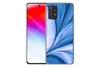 A smartphone with a blue abstract design case is shown next to a smartphone with a red and purple gradient screen. Produktbild-Vorschau