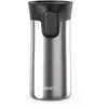 A studio shot of a stainless steel travel mug with a black lid. Anteprima dell’immagine prodotto