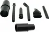 A collection of black vacuum cleaner attachments arranged on a white background. Produktbild-Vorschau