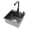 A stainless steel kitchen sink with a black faucet and soap dispenser, shown from a high angle against a white background. Náhled obrázku produktu