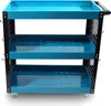 A three-tier rolling tool cart with a black frame and blue shelves, shown against a white background. Produktbild-Vorschau