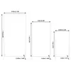 Diagram showing three different sizes of white metal wedding stands with dimensions labeled in meters and feet. Voir les images du produit