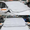 Silberne Auto-Windschutzscheiben-Abdeckung mit passenden Seitenspiegelabdeckungen, installiert auf einem weißen Auto in zwei verschiedenen Winkeln gezeigt Anteprima dell’immagine prodotto