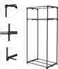 A black metal clothing rack on a white background with close-up detail shots on the left. Podgląd zdjęcia produktu
